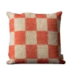 The House of Lyria Cuscino quadrato Ronce a scacchi arancione e beige in mohair