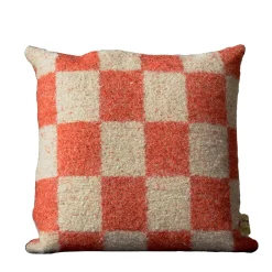 The House of Lyria Cuscino quadrato Ronce a scacchi arancione e beige in mohair