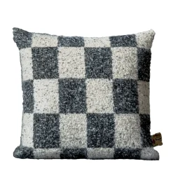 The House of Lyria Cuscino quadrato Ronce a scacchi bianchi e neri in mohair
