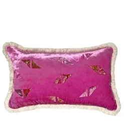 Anna Paola Cibin Cuscino Rettangolare In Velluto Rosa Con Triangoli