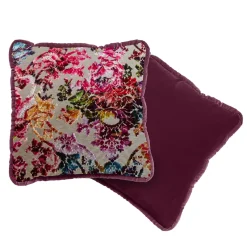 Biosofa Cuscino reversibile in velluto fantasia floreale e ciliegio scuro