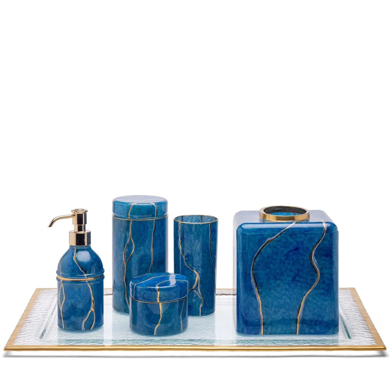 Griffe Montenapoleone by Vetrerie di Empoli Dispenser in vetro Lapislazzuli con accenti dorati