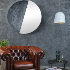Disain 1971 Eclisse specchio Grande rotondo decorato con resina spatolata argento
