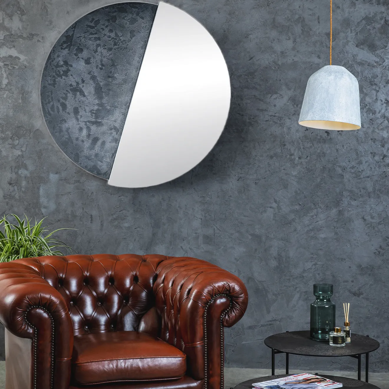 Disain 1971 Eclisse specchio Grande rotondo decorato con resina spatolata argento