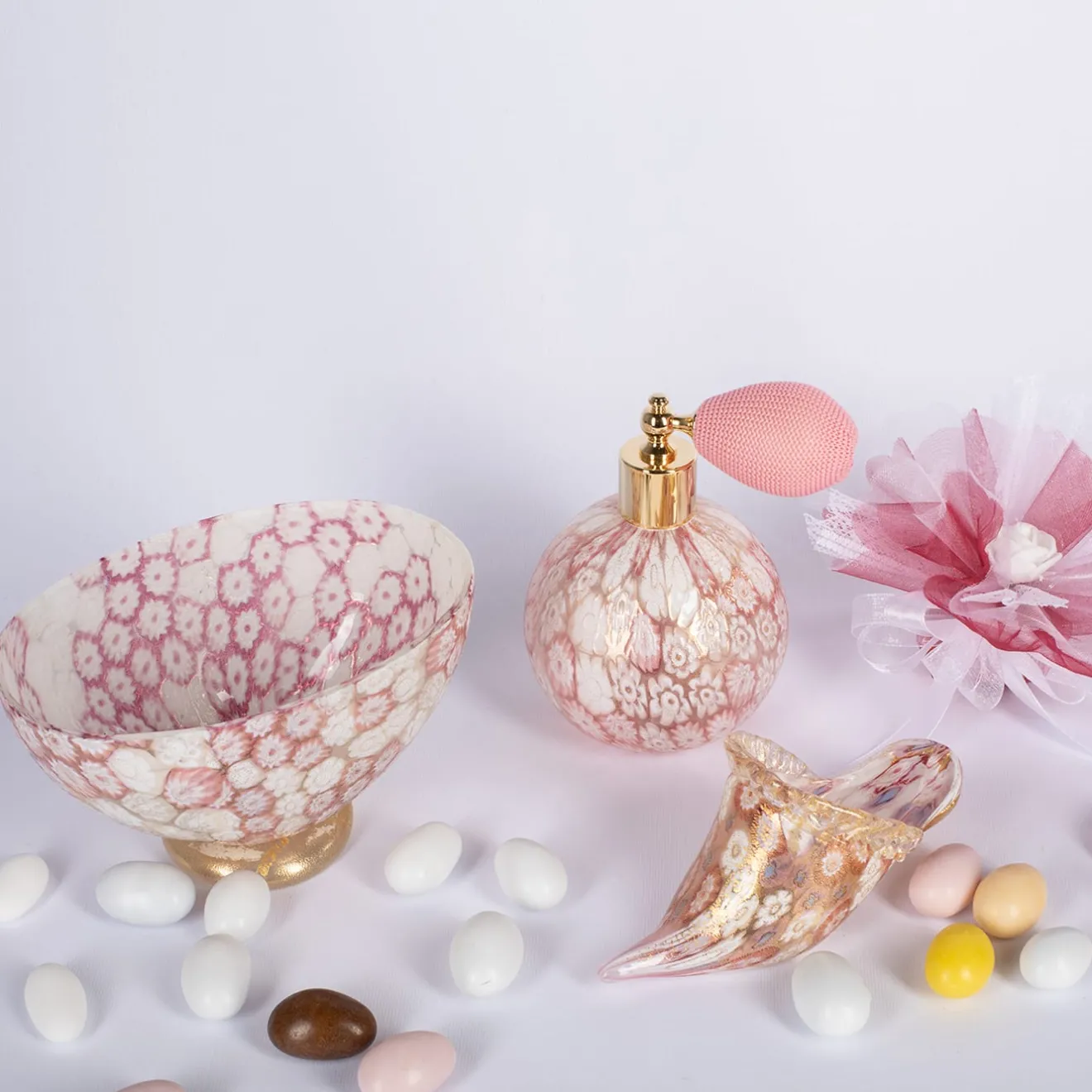 Officine di Murano 1295 Flacone spray di profumo in oro 24 carati e murrine rosa