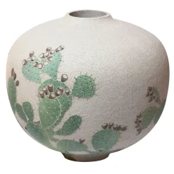 Elena Milani Flora Vaso da fiori in gres smaltato beige con disegni di fichi