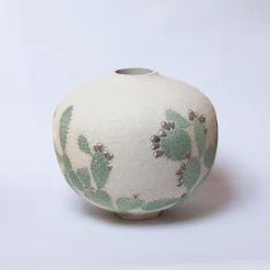 Elena Milani Flora Vaso da fiori in gres smaltato beige con disegni di fichi