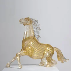 Zanetti Murano Grande cavallo seduto in vetro dorato