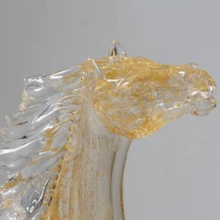 Zanetti Murano Grande cavallo seduto in vetro dorato