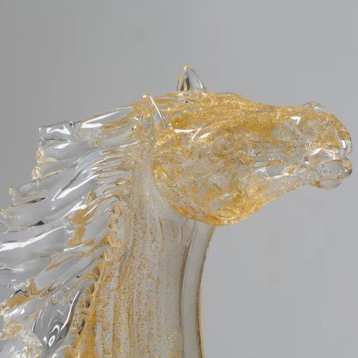 Zanetti Murano Grande cavallo seduto in vetro dorato
