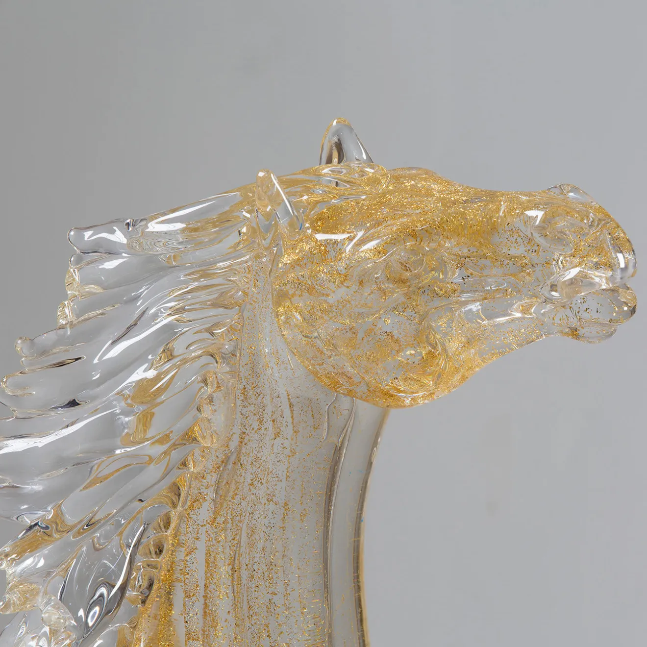 Zanetti Murano Grande cavallo seduto in vetro dorato