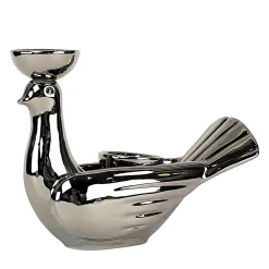 Ceramica Gatti 1928 Grande Portacandela in Ceramica Fiamme Bestiali Colomba Platino