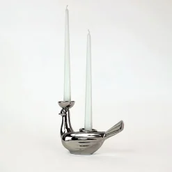 Ceramica Gatti 1928 Grande Portacandela in Ceramica Fiamme Bestiali Colomba Platino