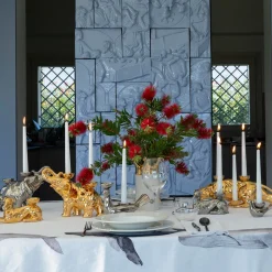 Ceramica Gatti 1928 Grande Portacandela in Ceramica Fiamme Bestiali Colomba Platino