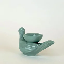 Ceramica Gatti 1928 Grande Portacandela in Ceramica Fiamme Bestiali Colomba Blu Lavagna