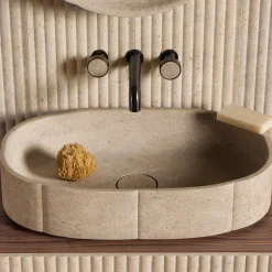 Luce Di Carrara Lavabo con top in marmo ovale beige sartoriale