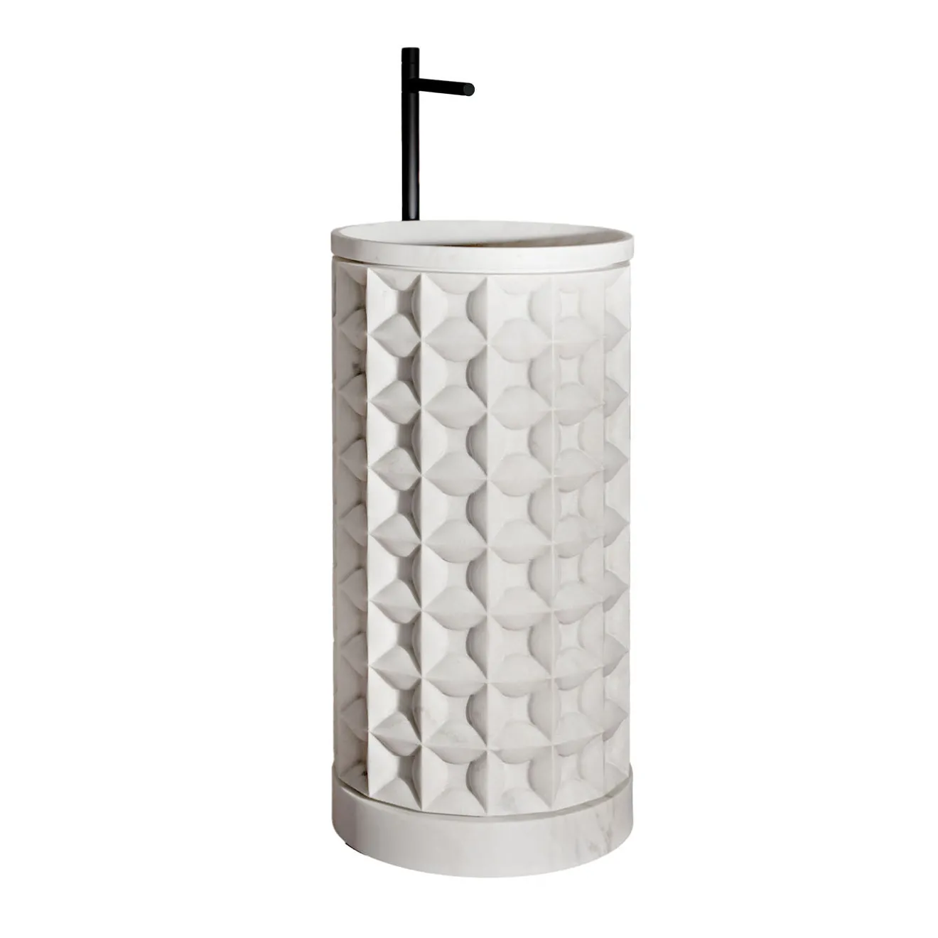 Kreoo Lavabo in marmo Bianco del Re a colonna cilindrica Dawn