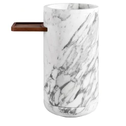 Luce Di Carrara Lavabo in marmo cilindrico Monolithos con vassoio in legno