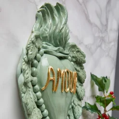 Cuore di Argilla LE TEMPS DE L'AMOUR CUORE IN CERAMICA VERDE ACQUA