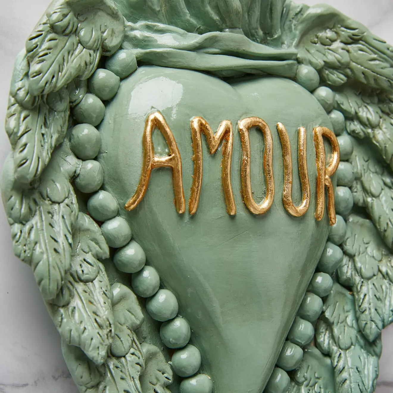 Cuore di Argilla LE TEMPS DE L'AMOUR CUORE IN CERAMICA VERDE ACQUA
