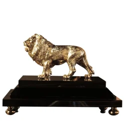 Petri Firenze Leone in ottone con base in lacca nera Figurina