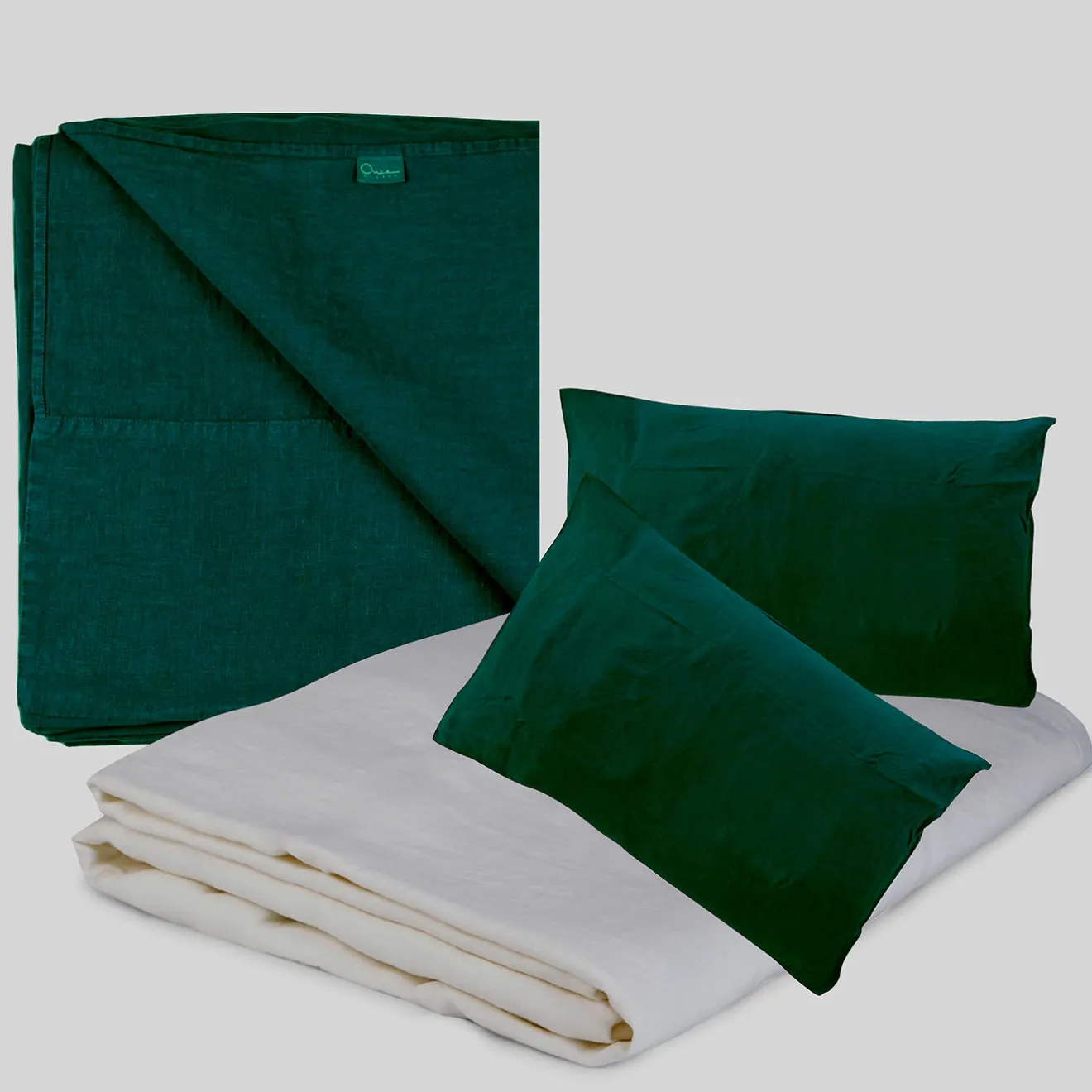 Once Milano Letto estivo Set di lino verde foresta