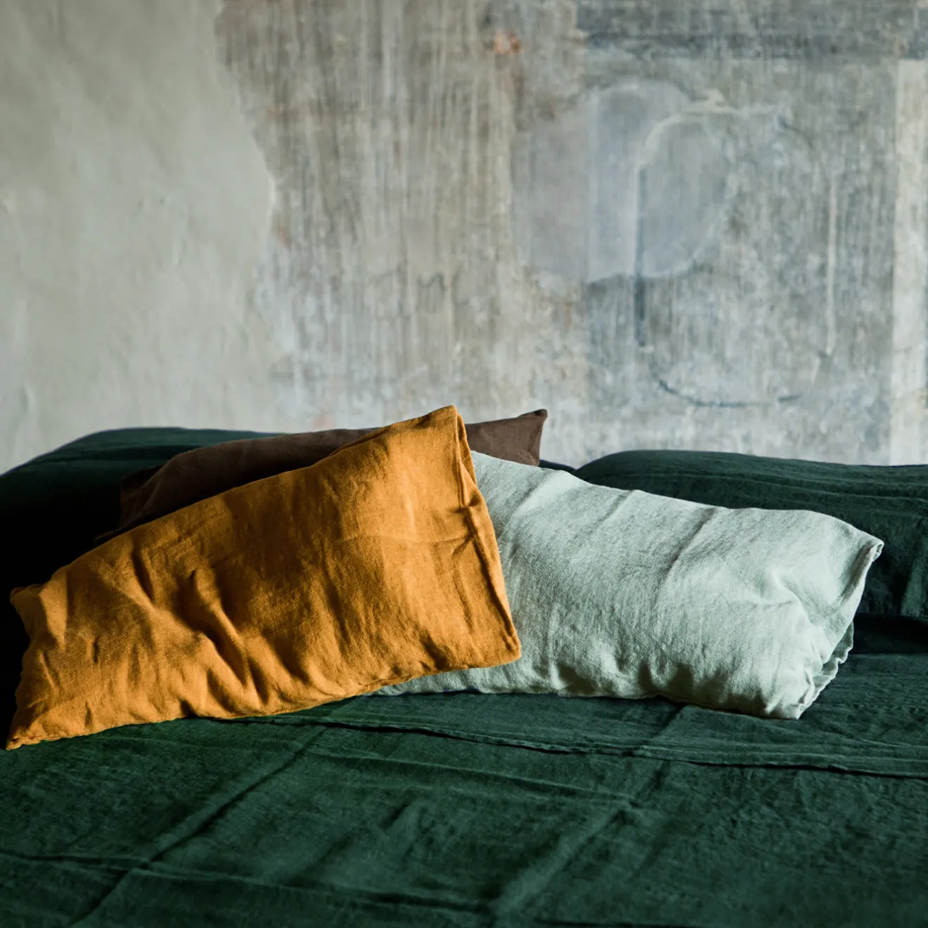 Once Milano Letto estivo Set di lino verde foresta