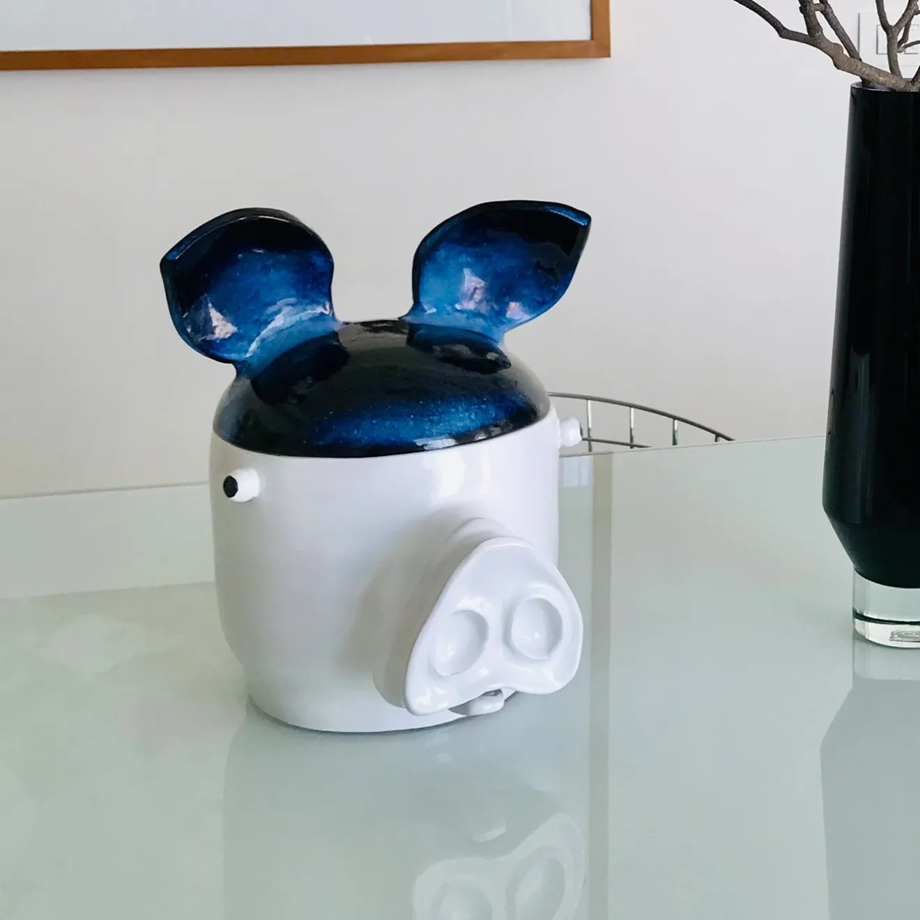 Freaklab Maiale Contenitore grande blu e bianco con coperchio