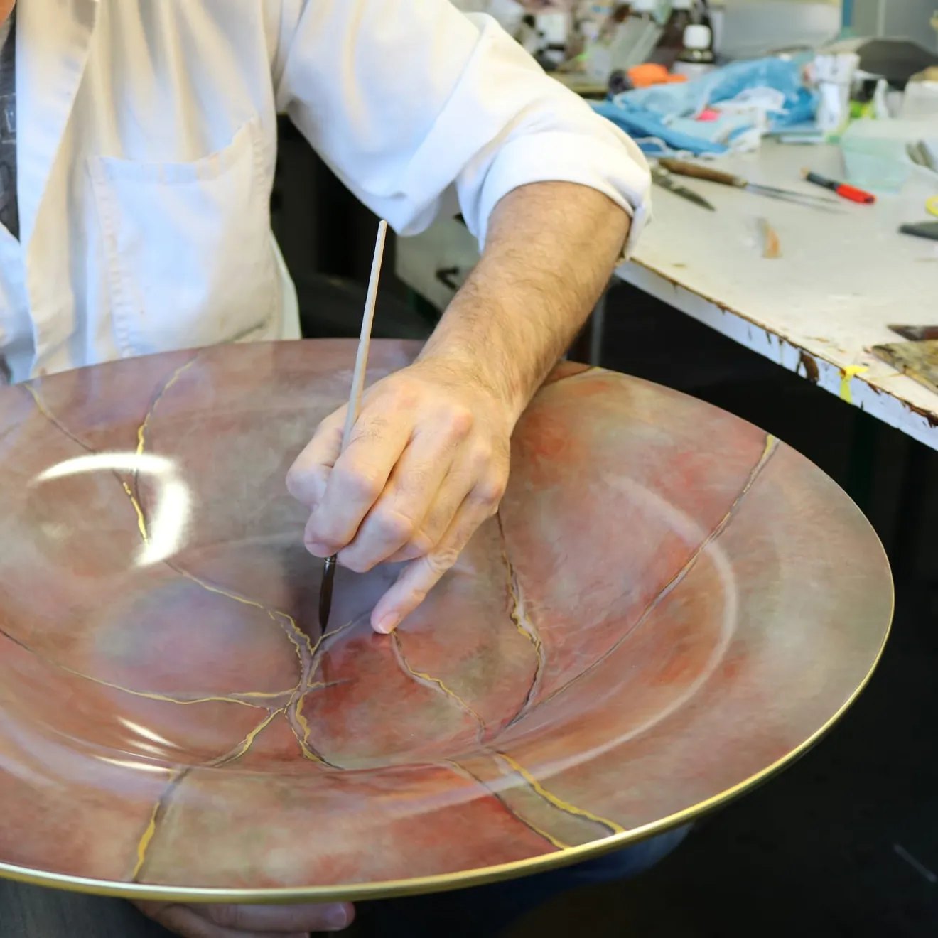 Griffe Montenapoleone by Vetrerie di Empoli Marmo Piatto grande rosa con oro