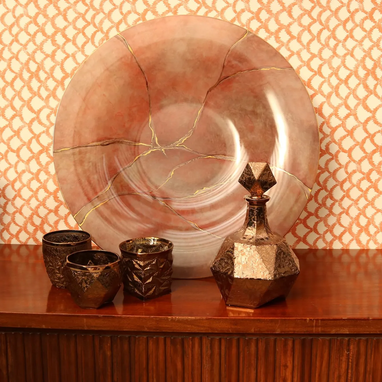 Griffe Montenapoleone by Vetrerie di Empoli Marmo Piatto grande rosa con oro