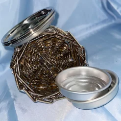 Caspal Mini cestino rotondo intrecciato in argento placcato