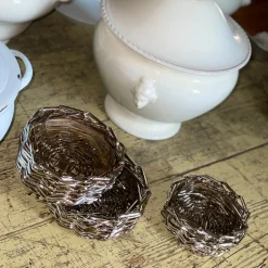 Caspal Mini cestino rotondo intrecciato in argento placcato