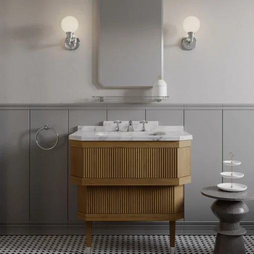 Devon&Devon Mobile Portalavabo Metropolitan Essence in Marmo di Carrara e Legno di Rovere