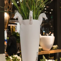 VGnewtrend Obice Horse 5 Teste Vaso decorativo bianco