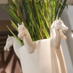 VGnewtrend Obice Horse 5 Teste Vaso decorativo bianco