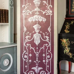 Porte Italia Pannello in legno rosso con decorazioni dipinte a mano