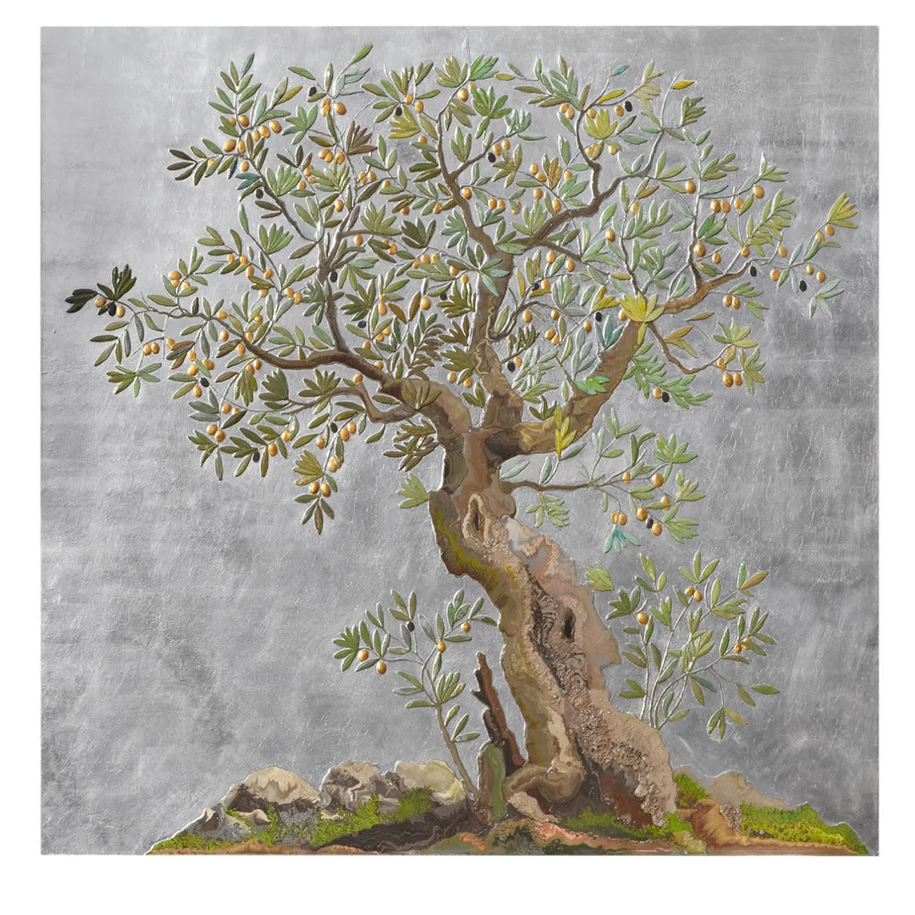 Cupioli Pannello strutturato in foglia d'argento L'Ulivo
