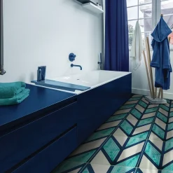 Arcea Handmade Design Piastrella Chi Square blu e turchese