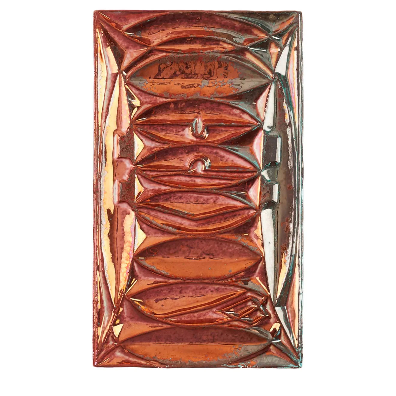 Ceramiche Lega di Martina Scarpa Piastrella Decorativa Rettangolare in Ceramica con Lustro Rosso e Verde