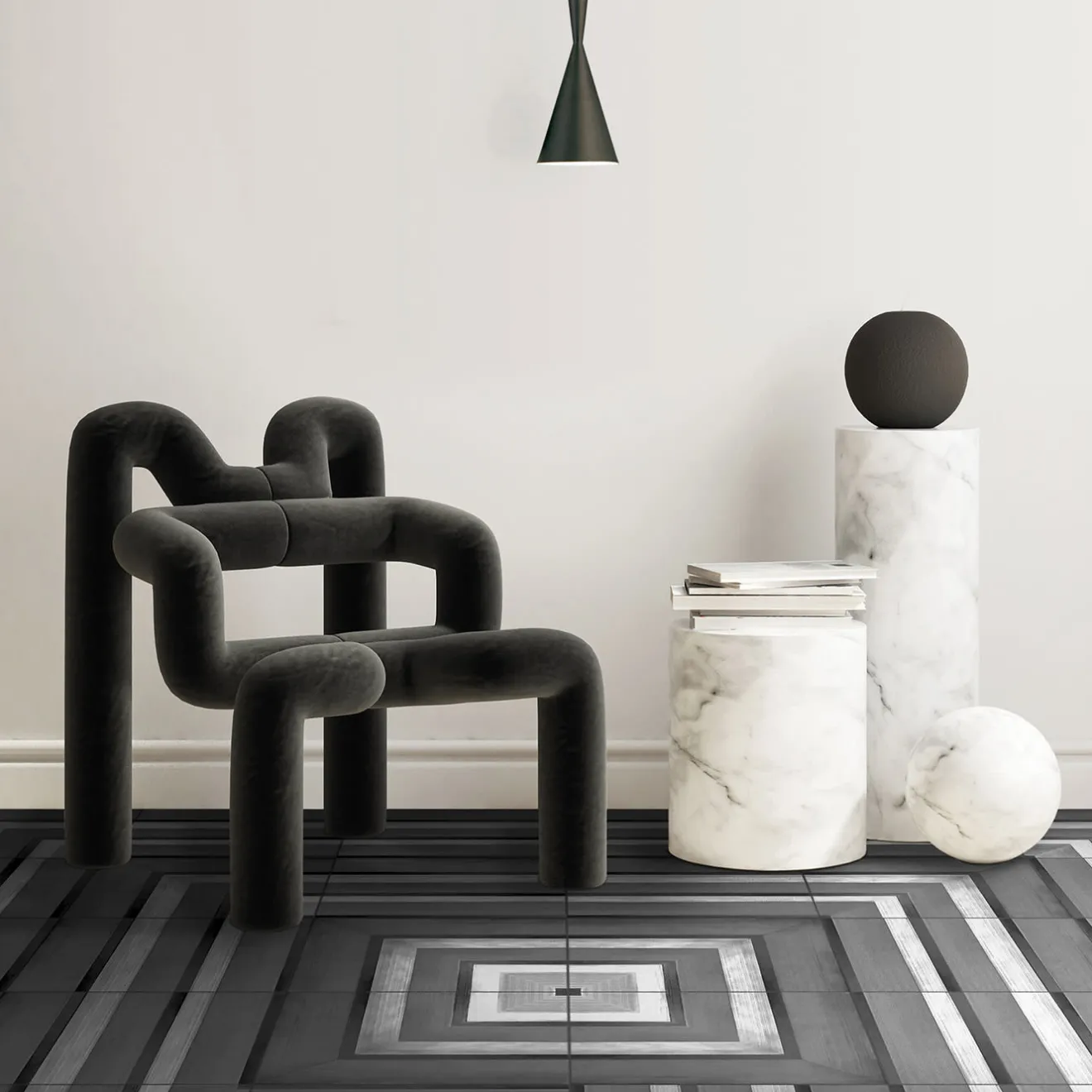 Francesco De Maio Piastrella Geometrie D’Ombra In Ceramica Nero Carbone Motivo Quadrato