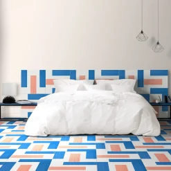 Francesco De Maio Piastrella La Scalinata In Ceramica Corallo E Blu Motivo Geometrico