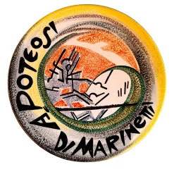 Mazzotti 1903 Piatto Decorativo Futurista Apoteosi a Marinetti in Ceramica