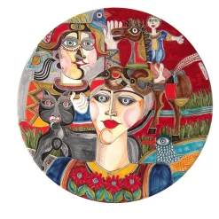 Ceramiche De Simone Piatto decorativo in ceramica Donna con gatto