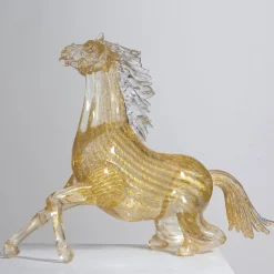 Zanetti Murano Piccolo cavallo seduto in vetro dorato