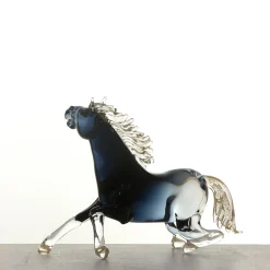 Zanetti Murano Piccolo cavallo seduto in vetro nero