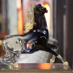 Zanetti Murano Piccolo cavallo seduto in vetro nero