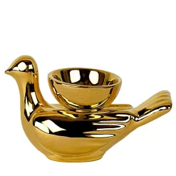 Ceramica Gatti 1928 Piccolo Portacandela in Ceramica Fiamme Bestiali Colomba Dorata