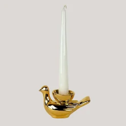 Ceramica Gatti 1928 Piccolo Portacandela in Ceramica Fiamme Bestiali Colomba Dorata