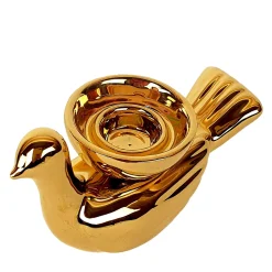 Ceramica Gatti 1928 Piccolo Portacandela in Ceramica Fiamme Bestiali Colomba Dorata