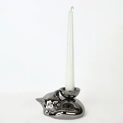 Ceramica Gatti 1928 Portacandela in Ceramica Fiamme Bestiali Gattino Platino